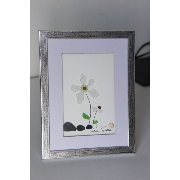 Sea Glass Pebble Art-Flowers Perfect Decor for House Unique Gift Original Art